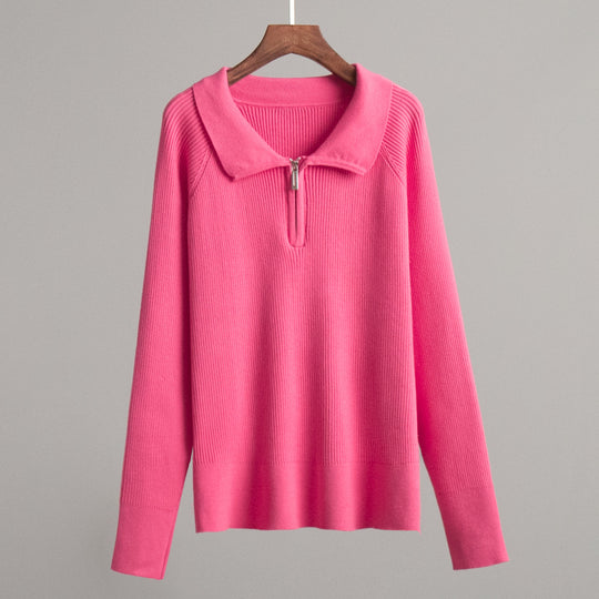 Damen Gemütlicher Feinstrickpullover mit Kängurutasche und Kragen R&B