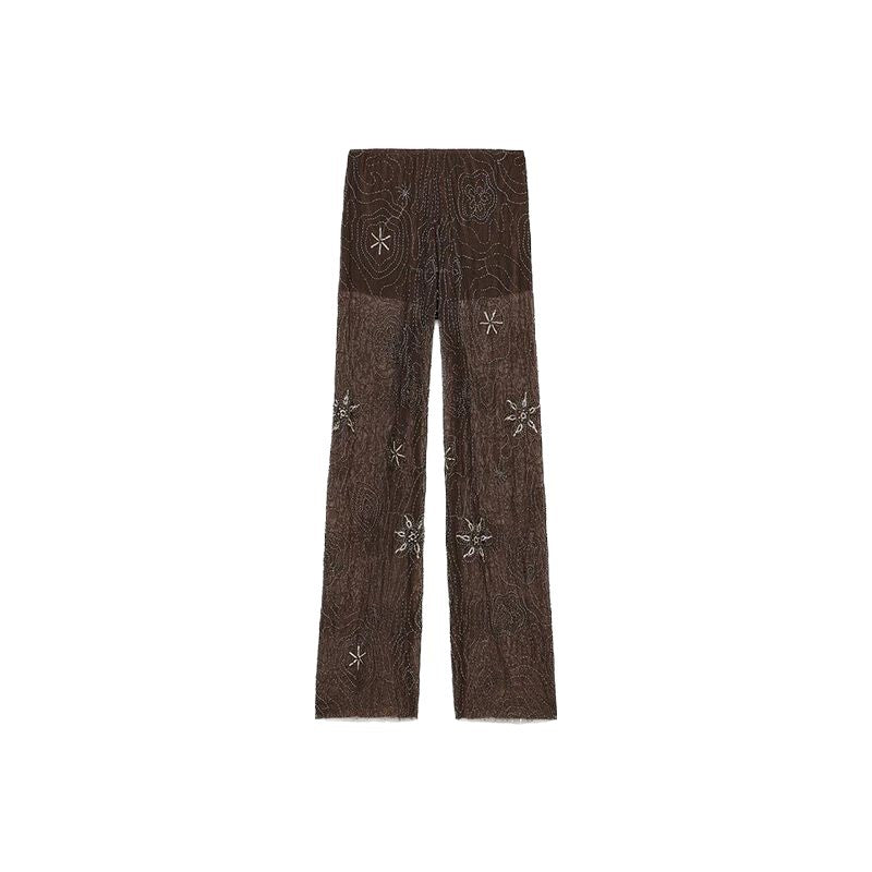Damen Elegante, bestickte Pailetten-Hose im Palazzo-Stil R&B