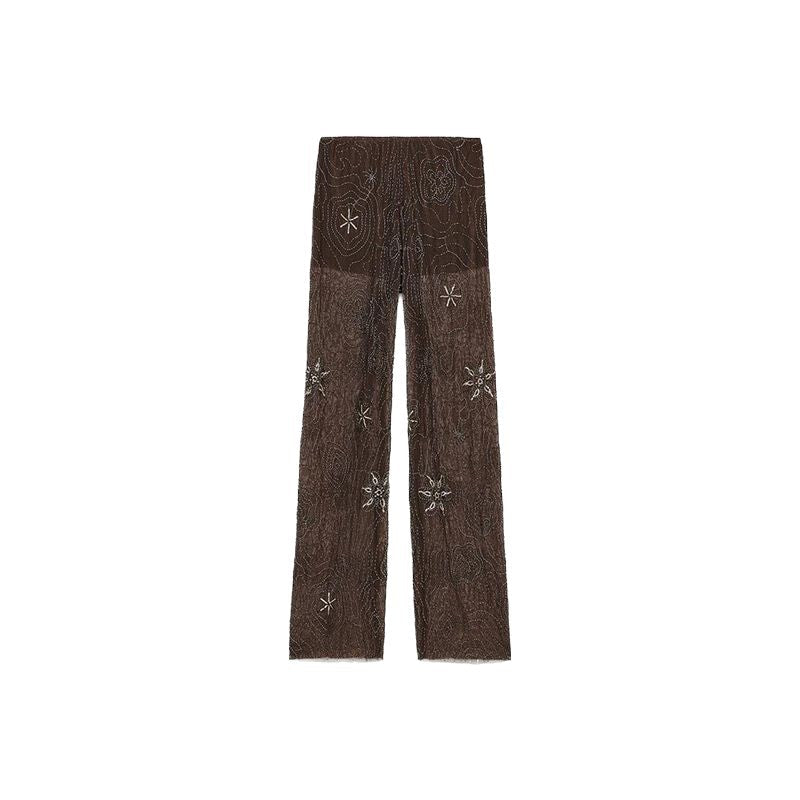 Damen Elegante, bestickte Pailetten-Hose im Palazzo-Stil R&B