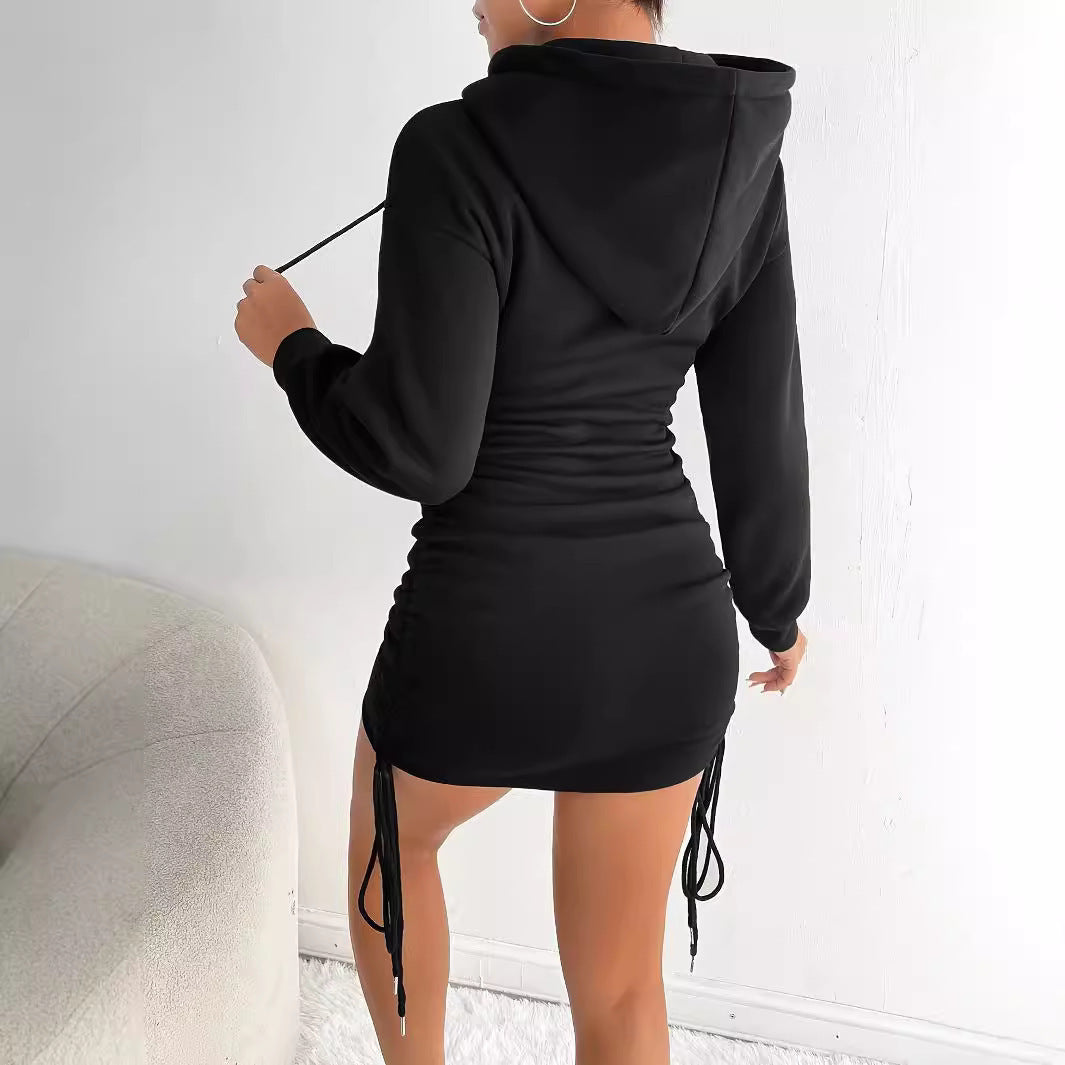 Damen Hoodie Kleid mit Raffung R&B