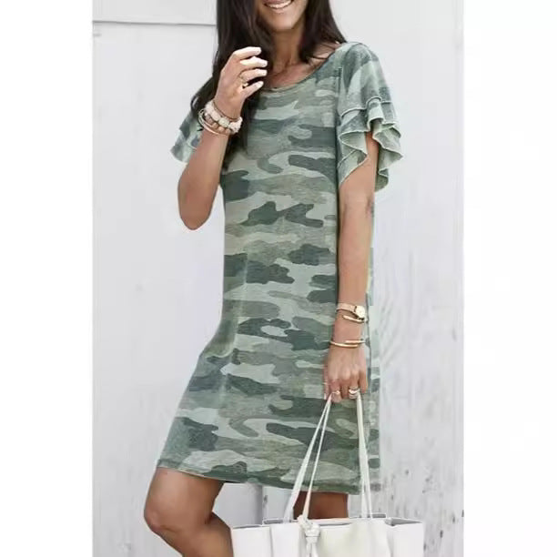 Damen Freizeitkleid mit Rüschendetails und Camouflage-Design R&B