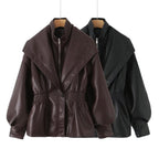 Damen Kunstlederjacke mit asymmetrischem Kragen und tailliertem Schnitt R&B