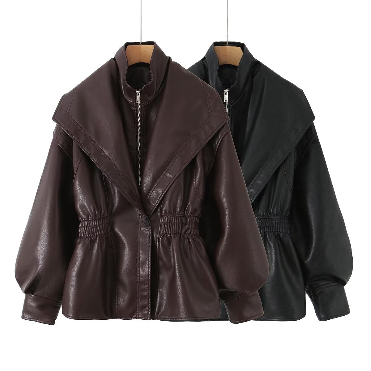 Damen Kunstlederjacke mit asymmetrischem Kragen und tailliertem Schnitt R&B