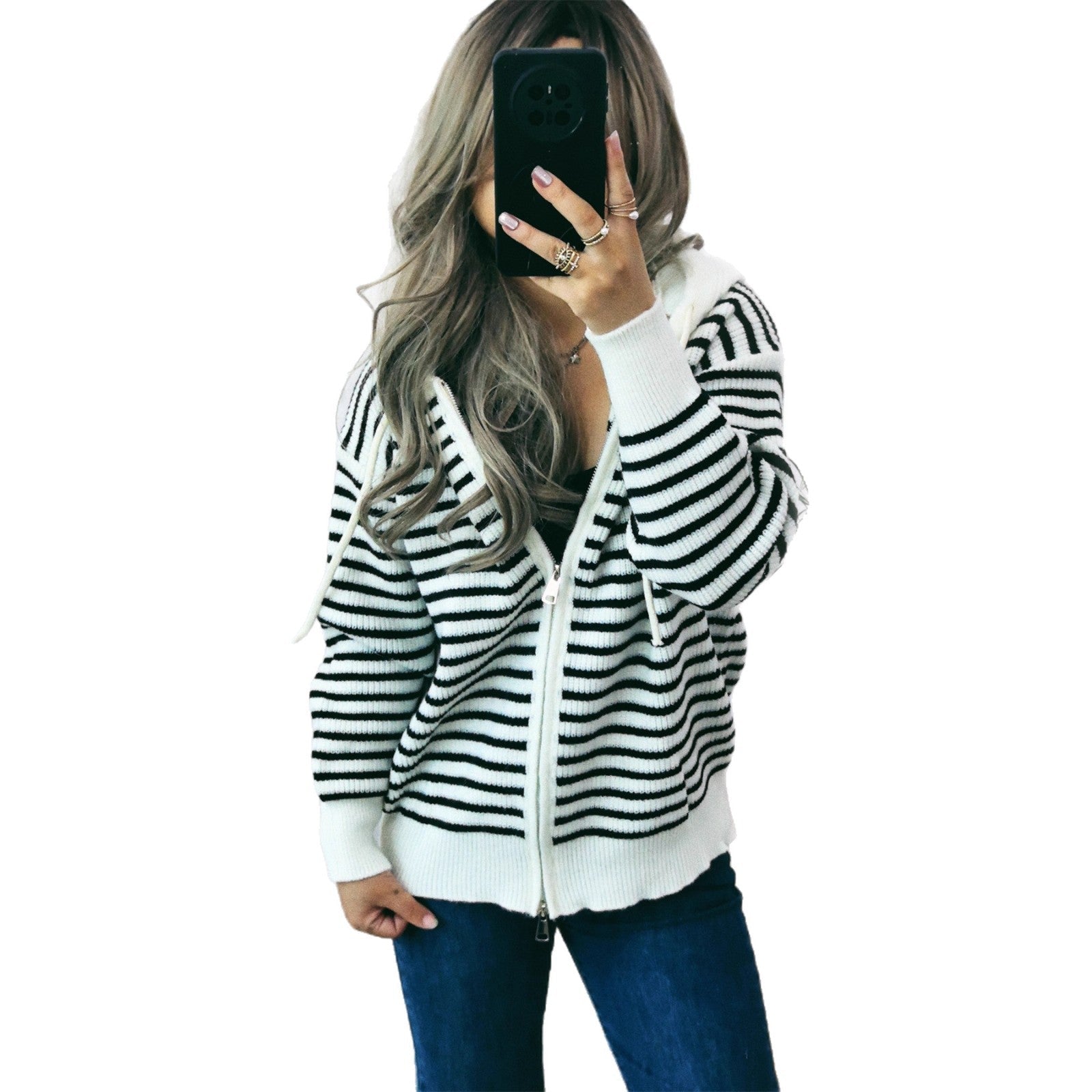 Damen Sportlicher Hoodie mit Streifenmuster und lässigem Schnitt R&B