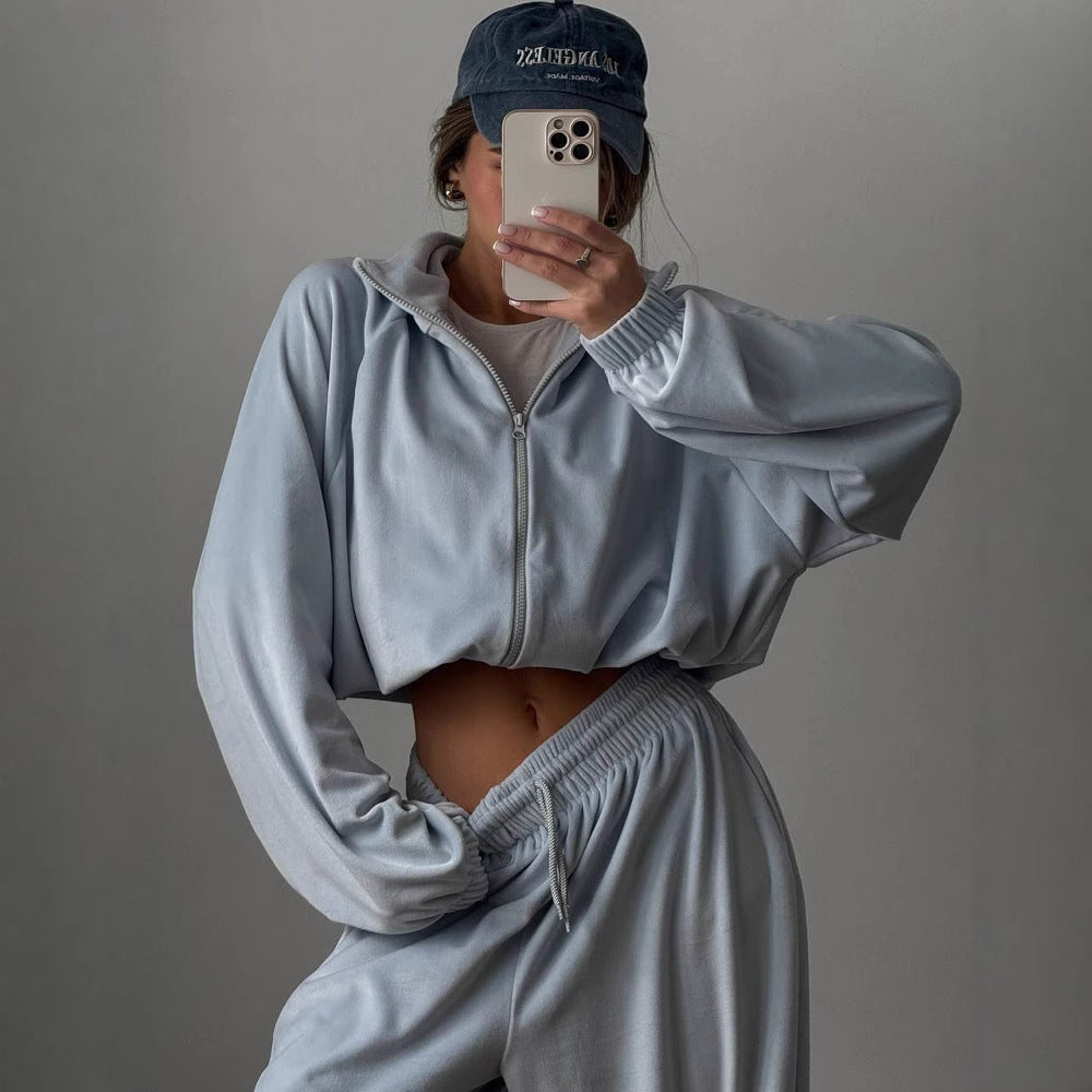 Damen sportliches Lounge-Set aus weichem Fleece mit lockerem Schnitt R&B