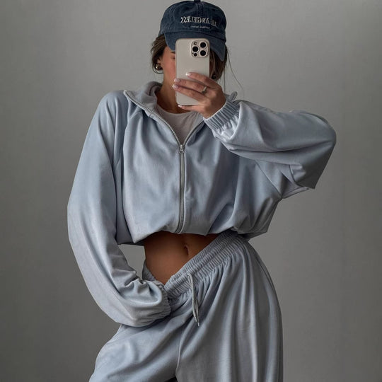 Damen sportliches Lounge-Set aus weichem Fleece mit lockerem Schnitt R&B