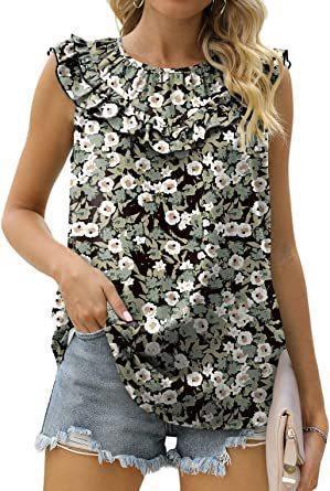 Damen leichtes Rüschenshirt mit elegantem Rundhalsausschnitt R&B