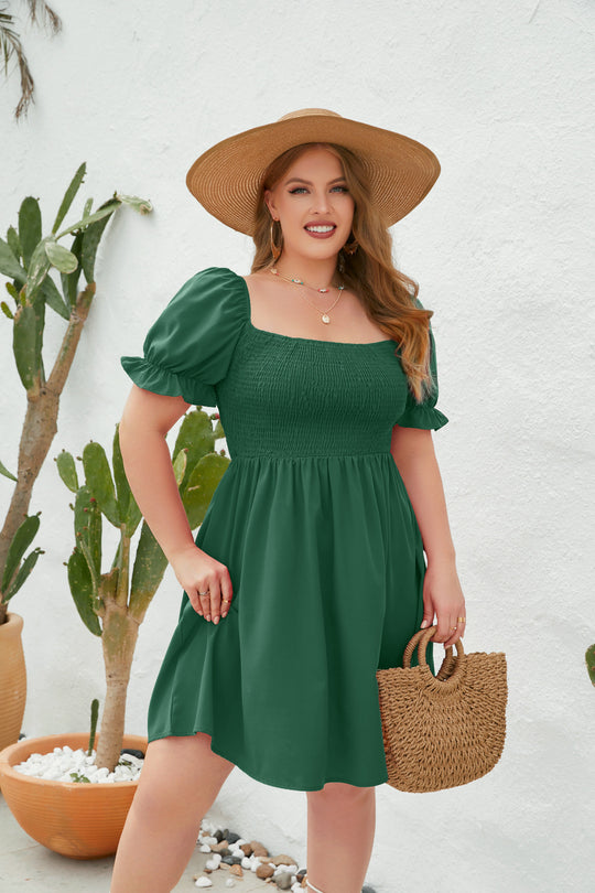 Damen Leichtes Sommerkleid mit schulterfreier Passform und voluminösen Puffärmeln R&B