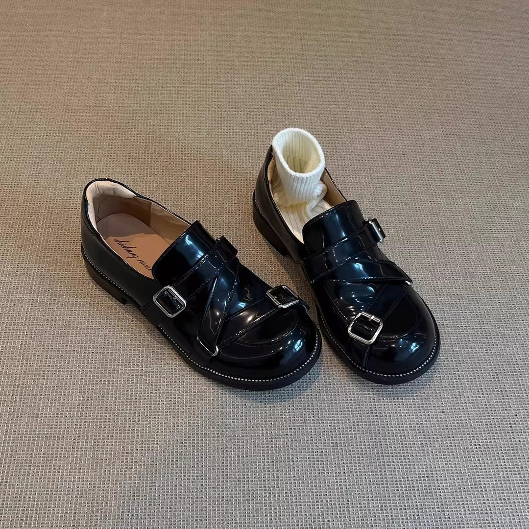 Damen Modische Schnürschuhe mit glänzender Oberfläche und praktischen Riemen R&B