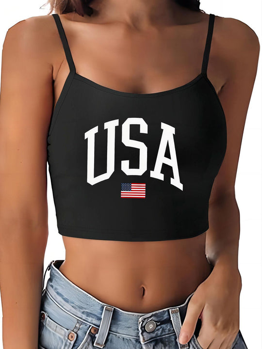 Damen Crop-Top mit motivierendem Statementdruck und feinen Spaghettiträgern R&B