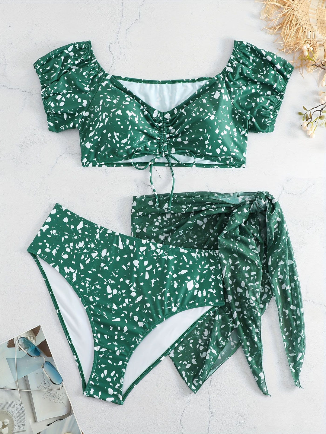 Damen Crop-Bikini Oberteil mit Rüschendetails und passendem Unterteil R&B