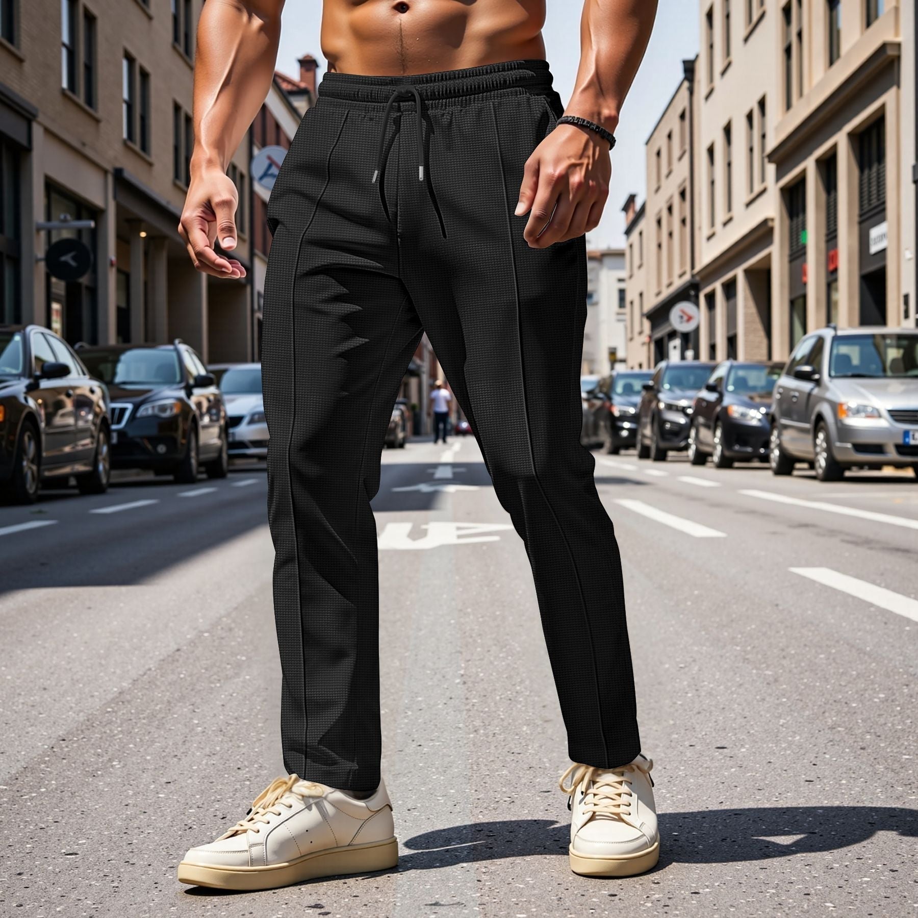 Herren elegante Freizeithose mit elastischem Bund und seitlichen Taschen R&B