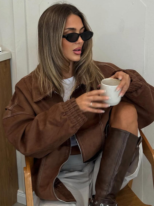 Damen Oversized Kunstlederjacke mit lässigem Schnitt R&B