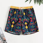 Damen Badeshorts mit elastischem Bund und farbigen geometrischen Mustern R&B