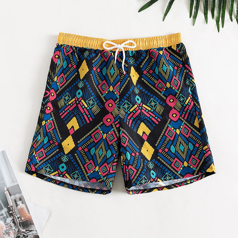Damen Badeshorts mit elastischem Bund und farbigen geometrischen Mustern R&B