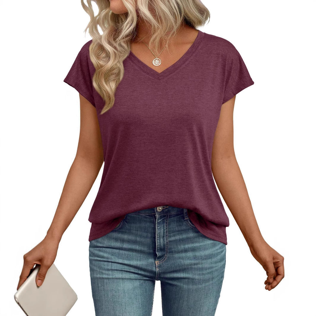 Damen V-Ausschnitt T-Shirt mit lockerer Passform und weichem Material