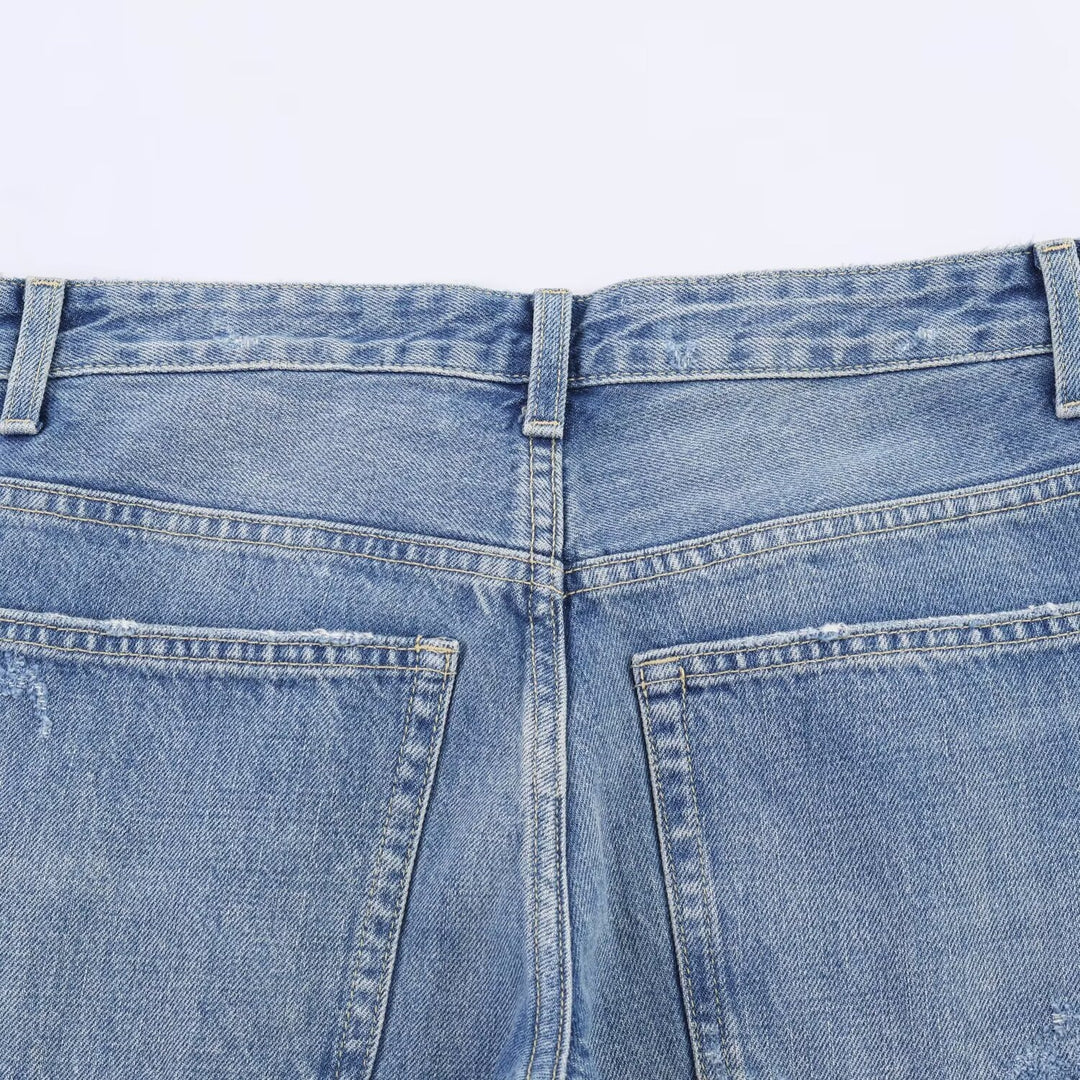 Damen Flared Jeans mit Destroyed-Effekten und Fransenabschlüssen R&B
