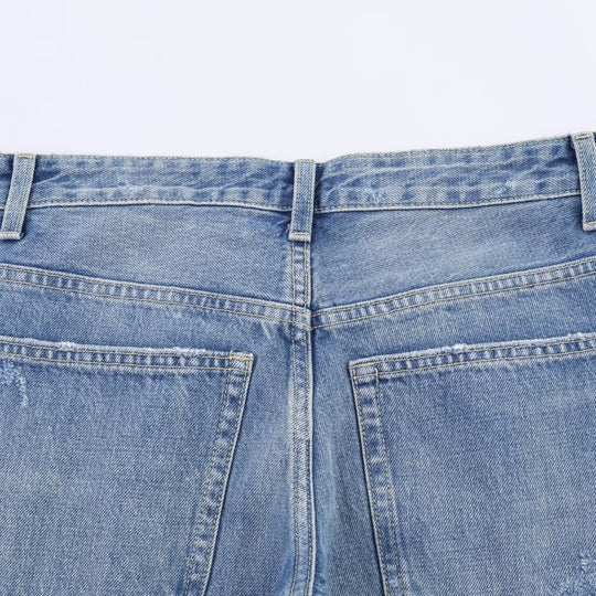 Damen Flared Jeans mit Destroyed-Effekten und Fransenabschlüssen R&B