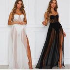 Damen aufregendes Spitzen-Negligé mit verführerischem tiefem V-Ausschnitt und transparenter Silhouette EB