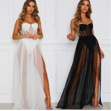 Damen aufregendes Spitzen-Negligé mit verführerischem tiefem V-Ausschnitt und transparenter Silhouette EB