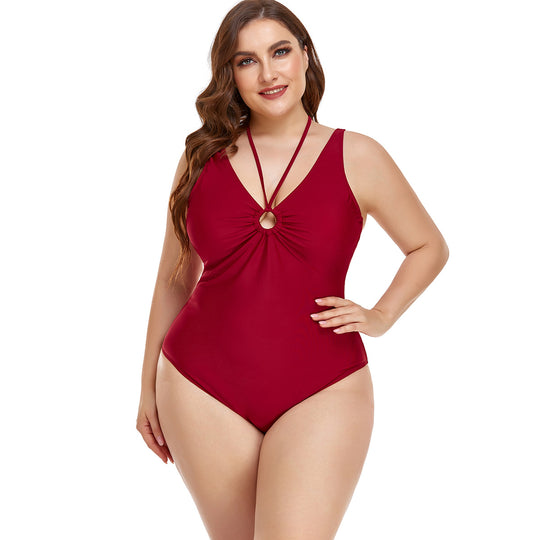 Damen Eleganter Hochgeschnittener Einteiler Badeanzug mit modischem Ringdetail R&B