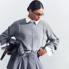 Damen Modischer Strickpullover mit Lochmuster