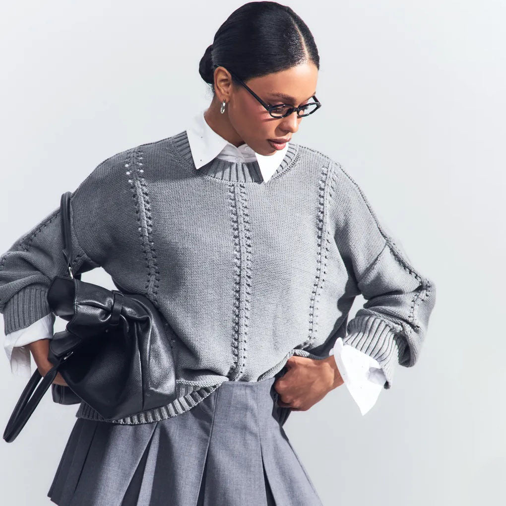 Damen Modischer Strickpullover mit Lochmuster