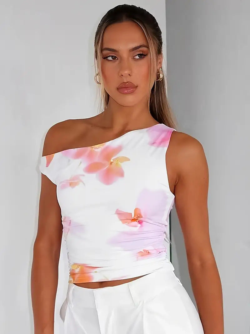 Damen Crop-Top mit floralem Design und schulterfreiem Schnitt R&B