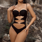 Damen Cut-Out Einteiler Badeanzug mit verstellbaren Trägern