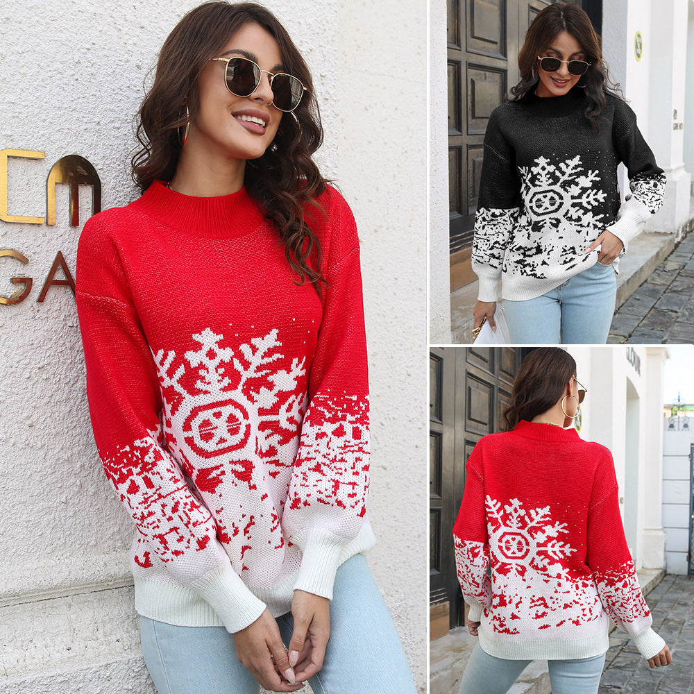 Damen Grobstrickpullover mit festlichem Schneeflocken-Motiv und lässigem Schnitt R&B