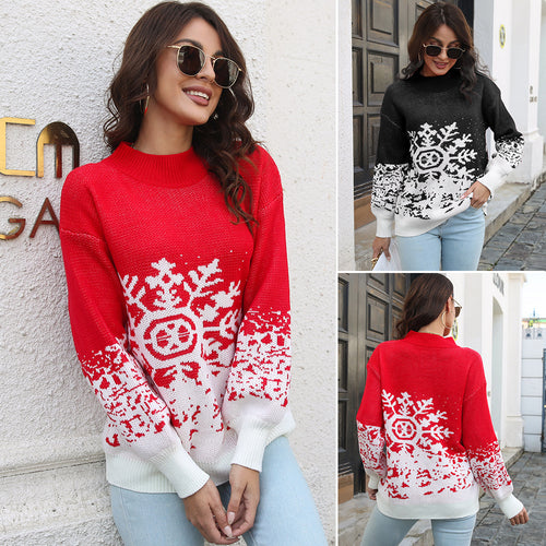 Damen Grobstrickpullover mit festlichem Schneeflocken-Motiv und lässigem Schnitt R&B