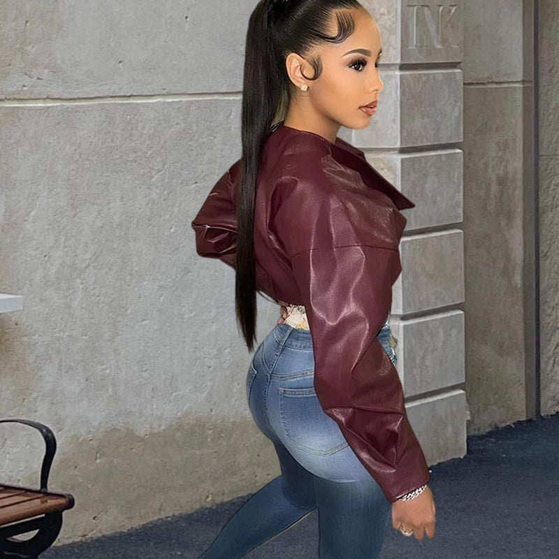Damen Kunstlederjacke mit modernem Schnitt R&B