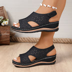 Damen bequeme Schnitt-Sandalen mit atmungsaktiver Obermaterialstruktur und komfortabler Wedge-Sohle R&B