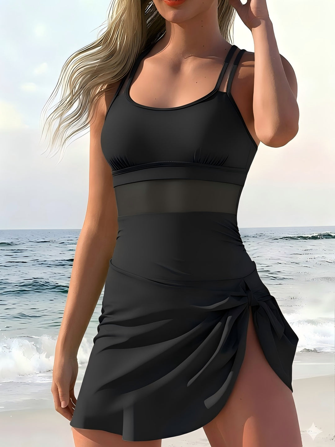 Damen Sportlicher Badeanzug mit modischem Wickelrock R&B