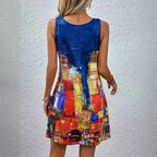 Damen Sommerkleid mit künstlerischem Druck und figurbetontem Schnitt R&B