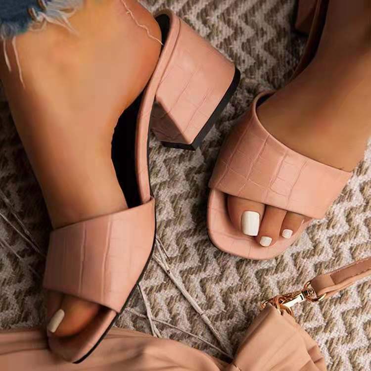 Damen Offene High Heel Pantoletten mit elegantem Krokodil-Look R&B