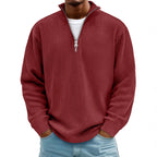 Herren nan gerippter Strickpullover mit halbem Reißverschluss und Stehkragen R&B