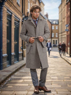 Herren eleganter Langmantel im Hahnentrittmuster R&B