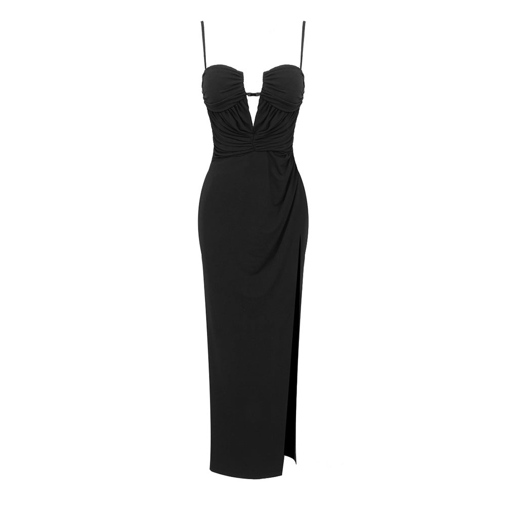 Damen Elegantes Maxikleid mit tiefem V-Ausschnitt und raffinierten Drapierungen R&B
