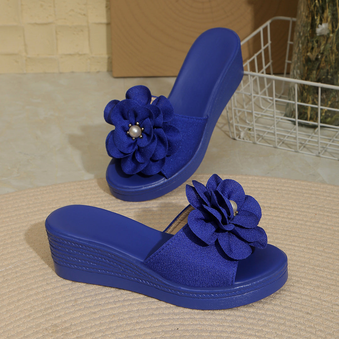 Damen Wedge-Pantoletten mit blütenförmigem Design und bequemer Sohle R&B