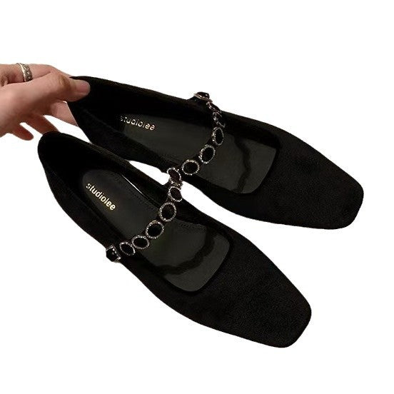 Damen Ballerinas mit elegantem Riemendesign und modischem Schmuck