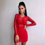 Damen figurbetontes Kleid mit langem Arm und raffiniertem Verknotungsdetail R&B