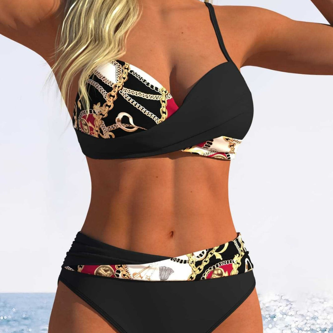 Damen Bikini-Set mit modischer Wickeloptik und schickem Kettenmuster R&B