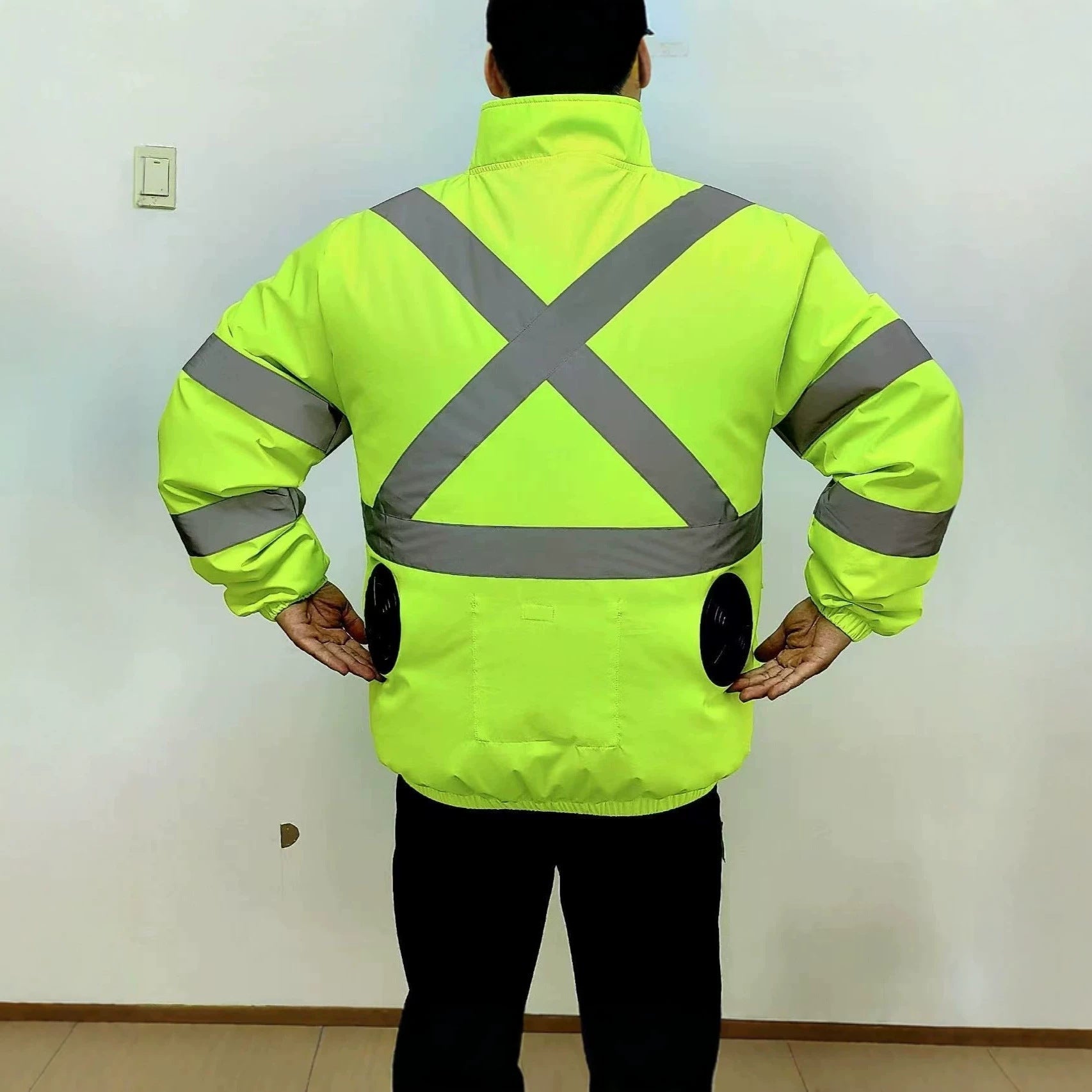 Unisex nan hoch atmungsaktive Warnschutzjacke mit integrierten Lüftern und reflektierenden Kreuzstreifen R&B