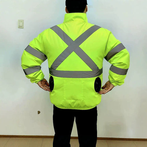 Unisex nan hoch atmungsaktive Warnschutzjacke mit integrierten Lüftern und reflektierenden Kreuzstreifen R&B