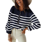 Damen gemusterter Strickpullover mit Knopfleiste R&B