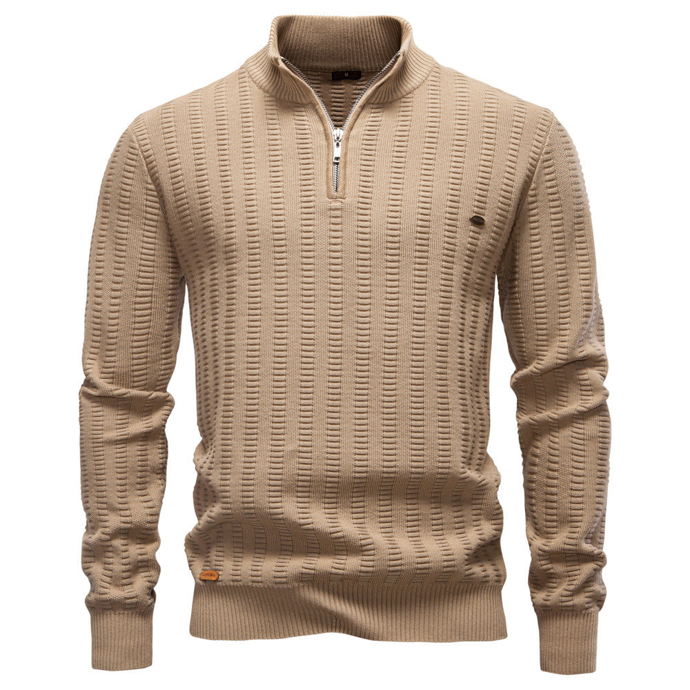 Herren Pullover mit strukturiertem Design und halbem Reißverschluss