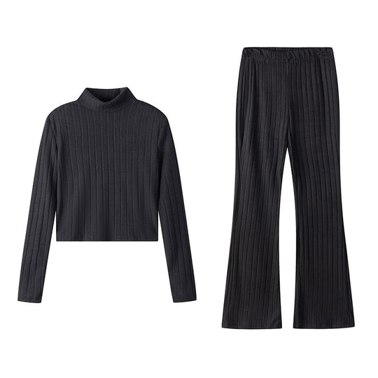 Damen Zweiteiliges Set mit hochgeschlossenem Pullover und ausgestellter Hose R&B