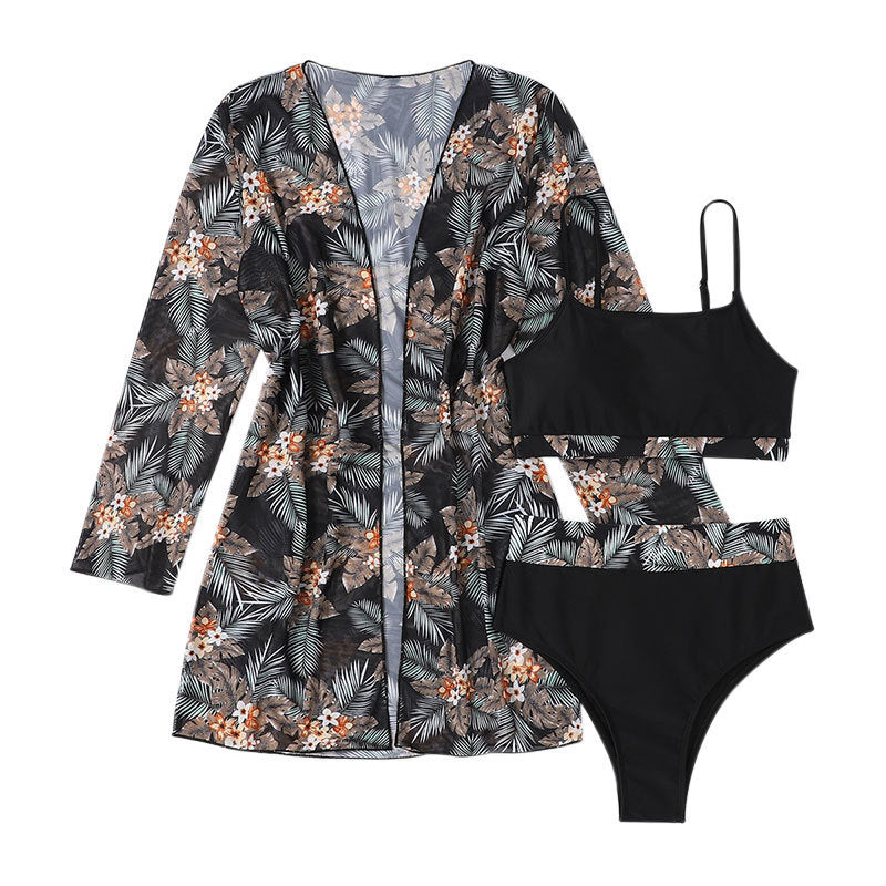 Damen Hochgeschnittener Bikini mit floralem Kimono R&B