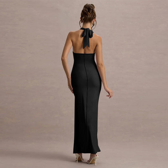 Damen Elegantes Maxikleid mit hochgeschlossenem Design und raffinierter Drapierung R&B